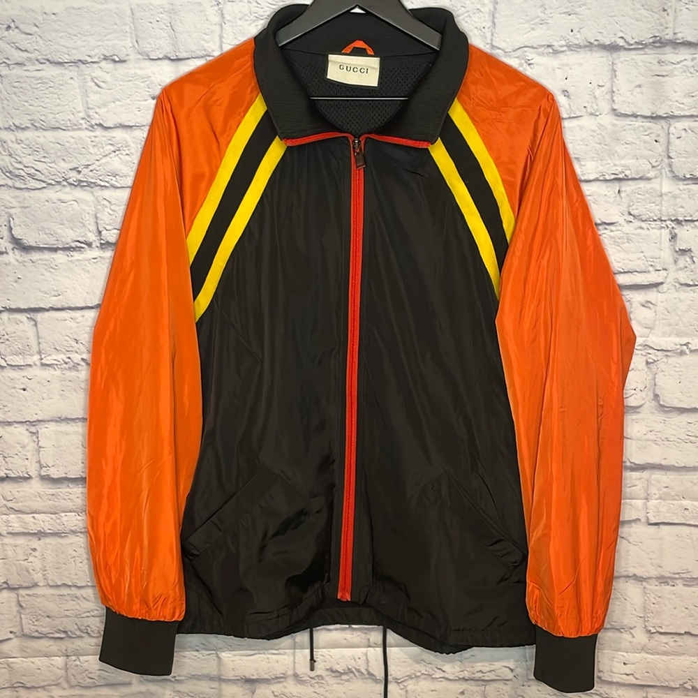 Gucci Wind Breaker Logo Print Colorblock Black/Orange Jacket